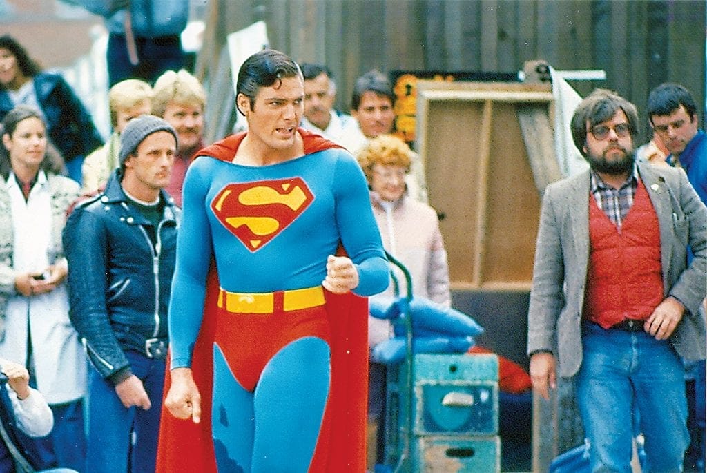 Christopher Reeve on set of Superman