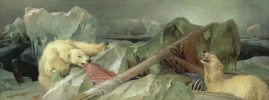 Painting of Man being attacked by polar bears