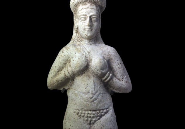 Ancient nude female statue, possibly representing Ishtar or fertility.