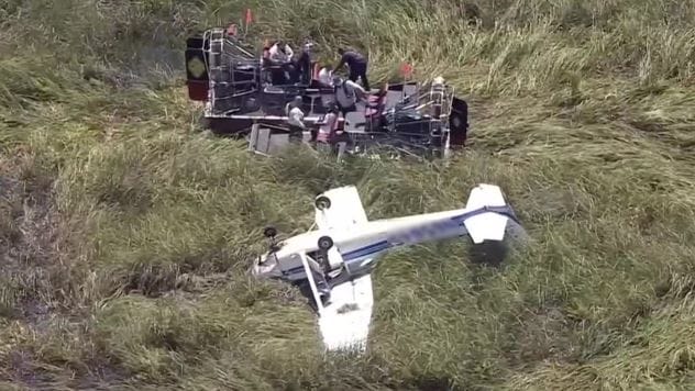 Crashed small plane in a swampy area