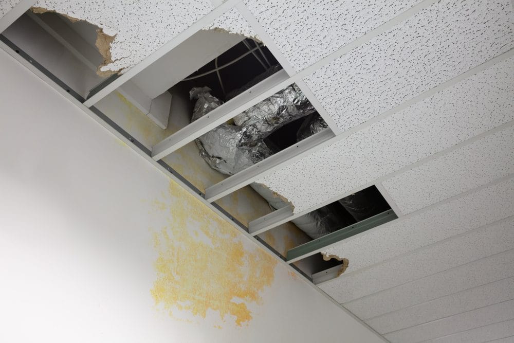 A hole in a ceiling, representing the bungled bank break-in