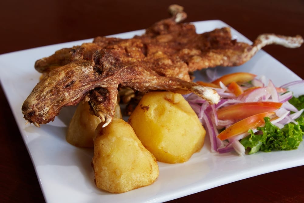 Roasted guinea pig dish in Peru