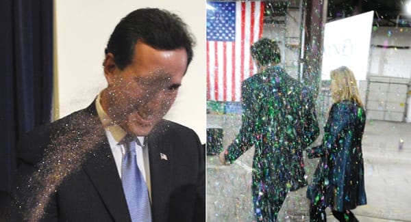 Protester throwing glitter in a political statement