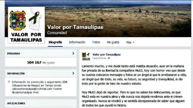 Valor por Tamaulipas Facebook page screenshot