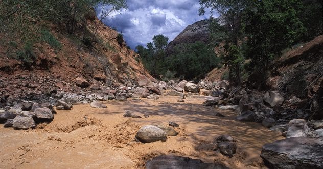 Slot canyon in Zion National Park, susceptible to flash floods.
